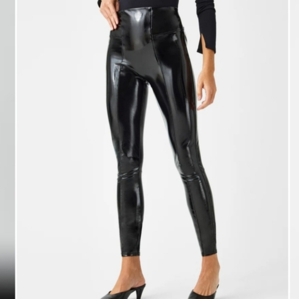 SPANX Shiny Black Faux Leather Leggings